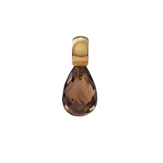 Snoepjes | 14 karaat geelgouden hanger met bruine rookkwarts | druppelvormig 10 x 7 mm | met klein oog