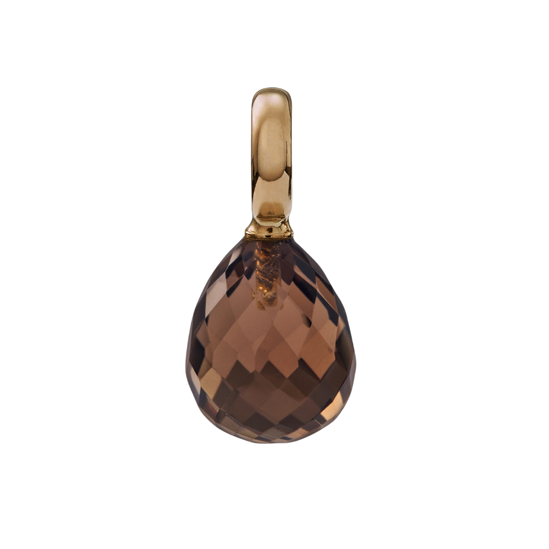 Snoepjes | 14 karaat geelgouden hanger met bruine rookkwarts | druppelvormig 12 x 10 mm | met groot oog