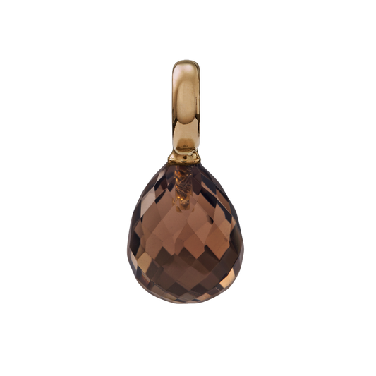 Snoepjes | 14 karaat geelgouden hanger met bruine rookkwarts | druppelvormig 12 x 10 mm | met groot oog