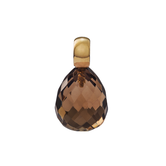 Snoepjes | 14 karaat geelgouden hanger met bruine rookkwarts | druppelvormig 12 x 10 mm | met klein oog