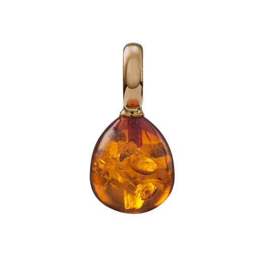 Snoepjes | 14 karaat geelgouden hanger met geeloranje barnsteen | druppelvormig 12 x 10 mm | met groot oog