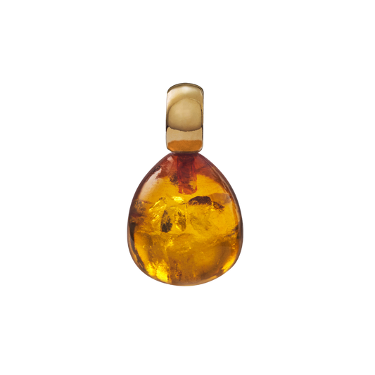 Snoepjes | 14 karaat geelgouden hanger met geeloranje barnsteen | druppelvormig 12 x 10 mm | met klein oog