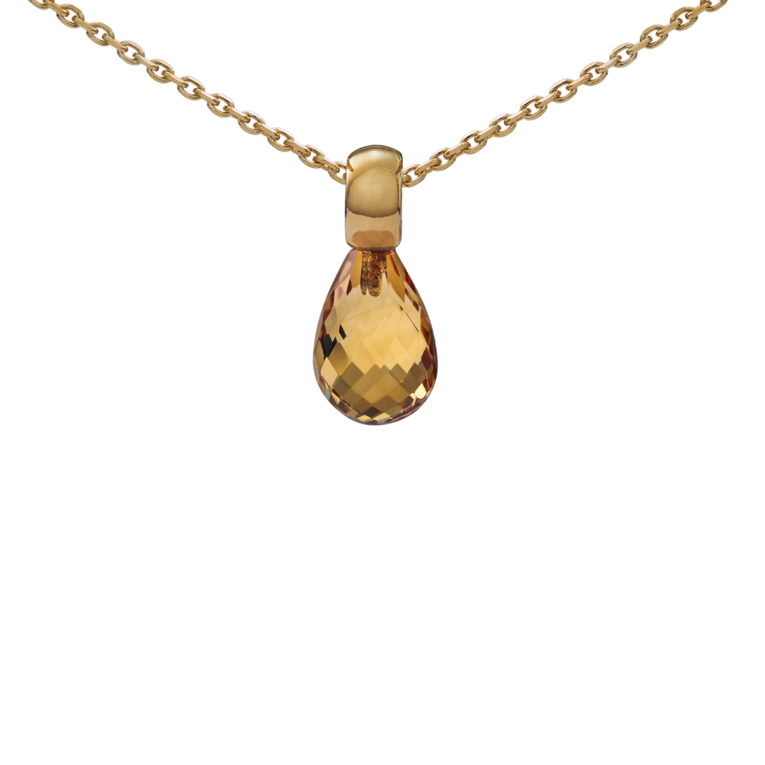 Snoepjes | 14 karaat geelgouden hanger met gele citrien | druppelvormig 10 x 7 mm | met groot oog