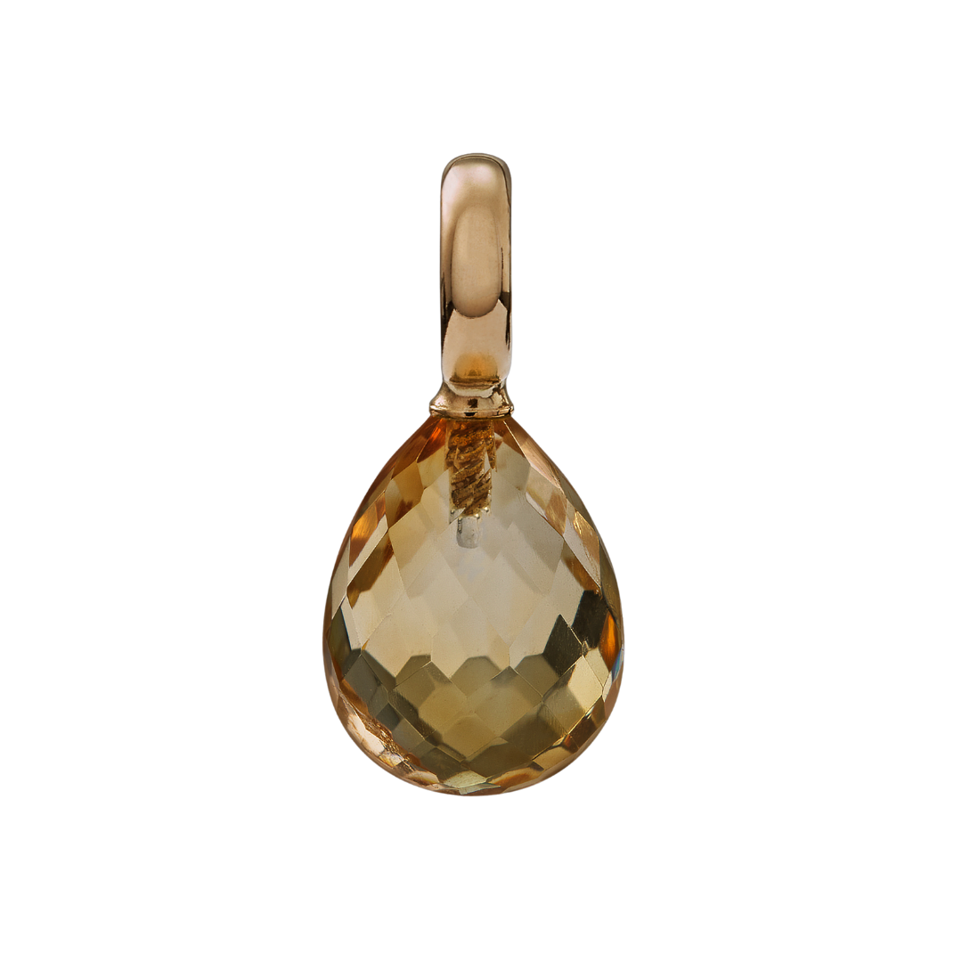 Snoepjes | 14 karaat geelgouden hanger met gele citrien | druppelvormig 12 x 10 mm | groot oog