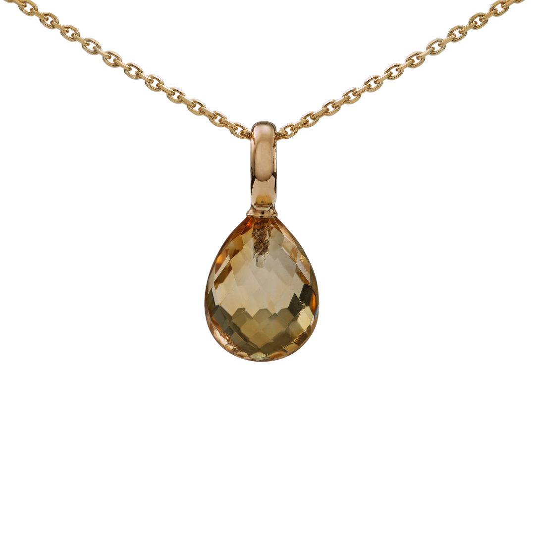 Snoepjes | 14 karaat geelgouden hanger met gele citrien | druppelvormig 12 x 10 mm | groot oog