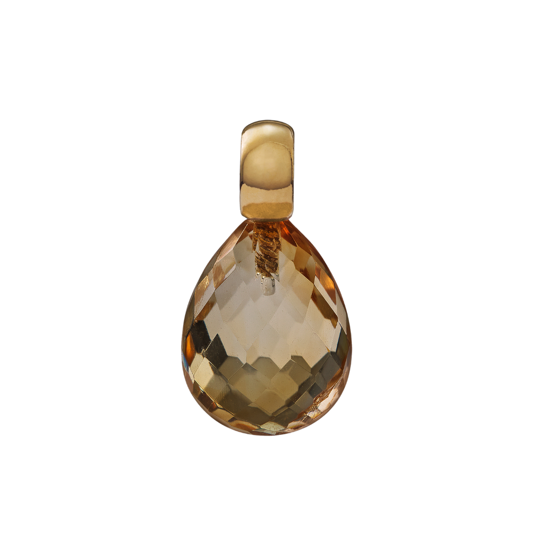 Snoepjes | 14 karaat geelgouden hanger met gele citrien | druppelvormig 12 x 10 mm | met klein oog