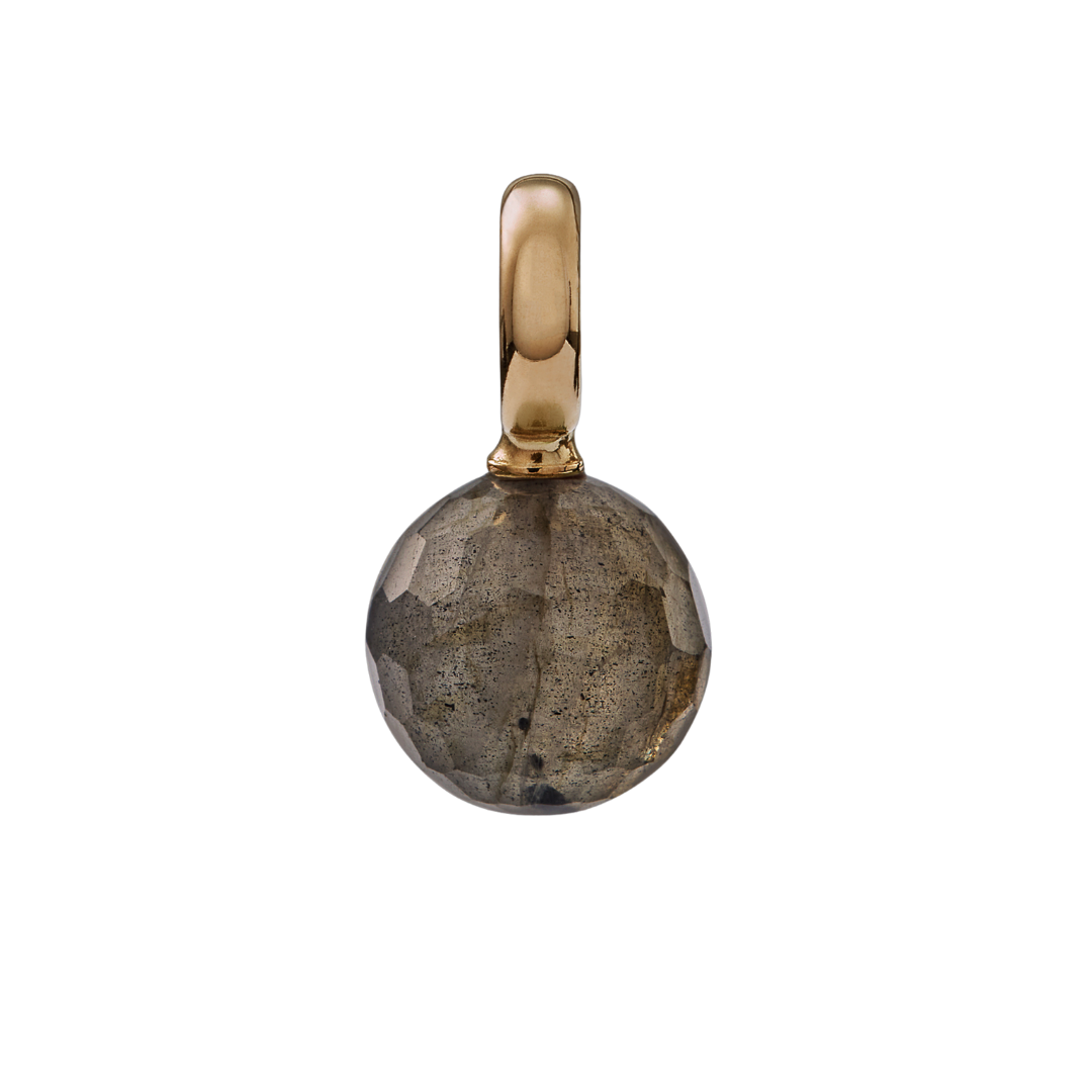 Snoepjes | 14 karaat geelgouden hanger met groengrijze labradoriet | balvormig 10 mm | met groot oog