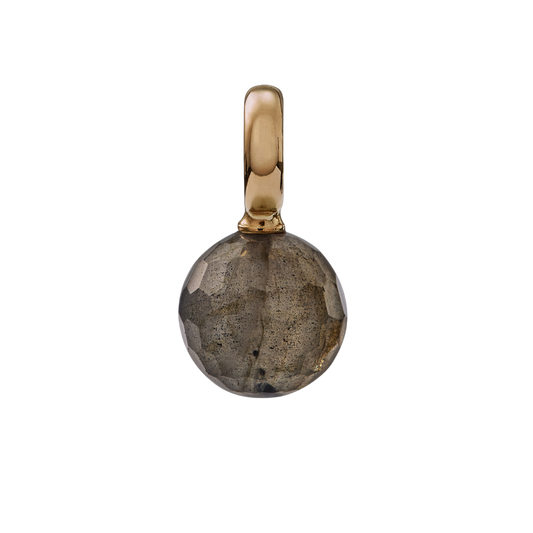 Snoepjes | 14 karaat geelgouden hanger met groengrijze labradoriet | balvormig 10 mm | met groot oog
