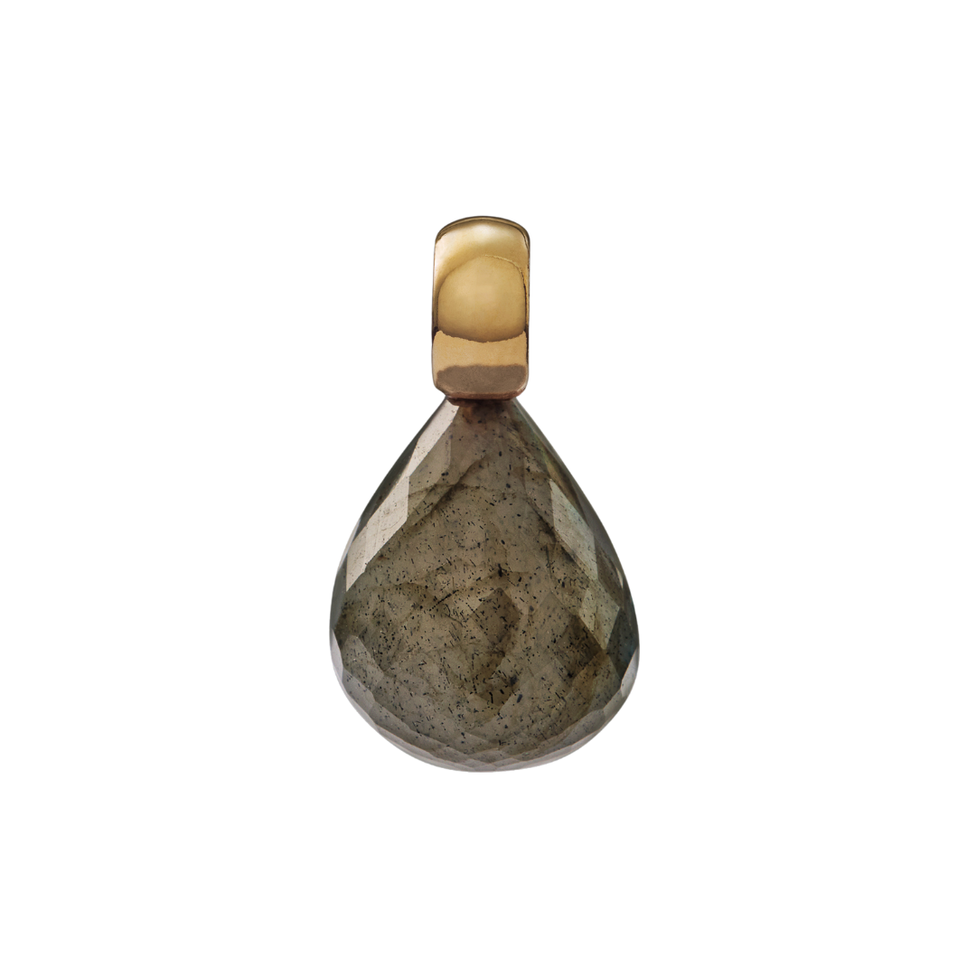 Snoepjes | 14 karaat geelgouden hanger met labradoriet | druppelvormig 12 x 10 mm | met klein oog