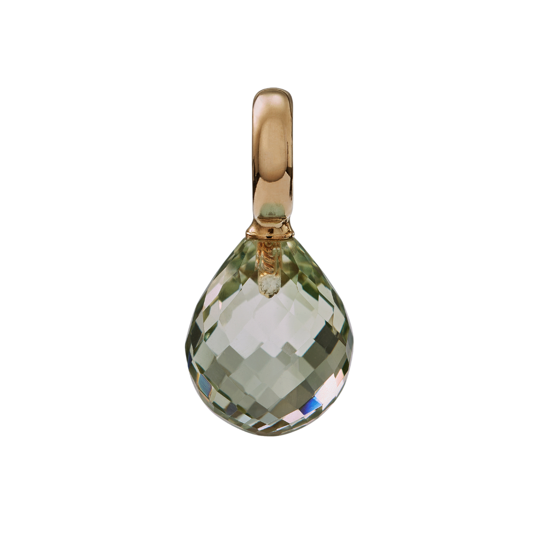 Snoepjes | 14 karaat geelgouden hanger met lichtgroene prasioliet | druppelvormig 12 x 10 mm | met groot oog