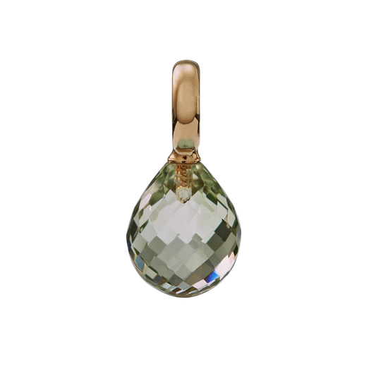 Snoepjes | 14 karaat geelgouden hanger met lichtgroene prasioliet | druppelvormig 12 x 10 mm | met groot oog