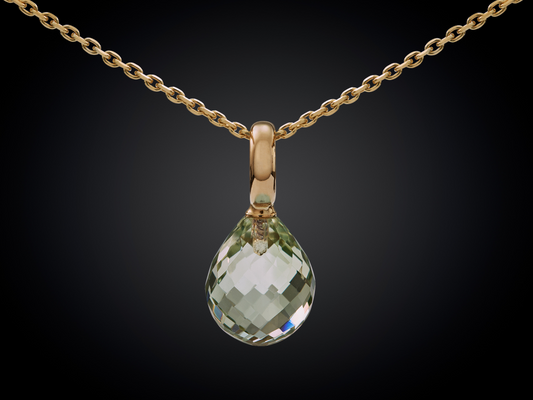 Snoepjes | 14 karaat geelgouden hanger met lichtgroene prasioliet | druppelvormig 12 x 10 mm | met groot oog