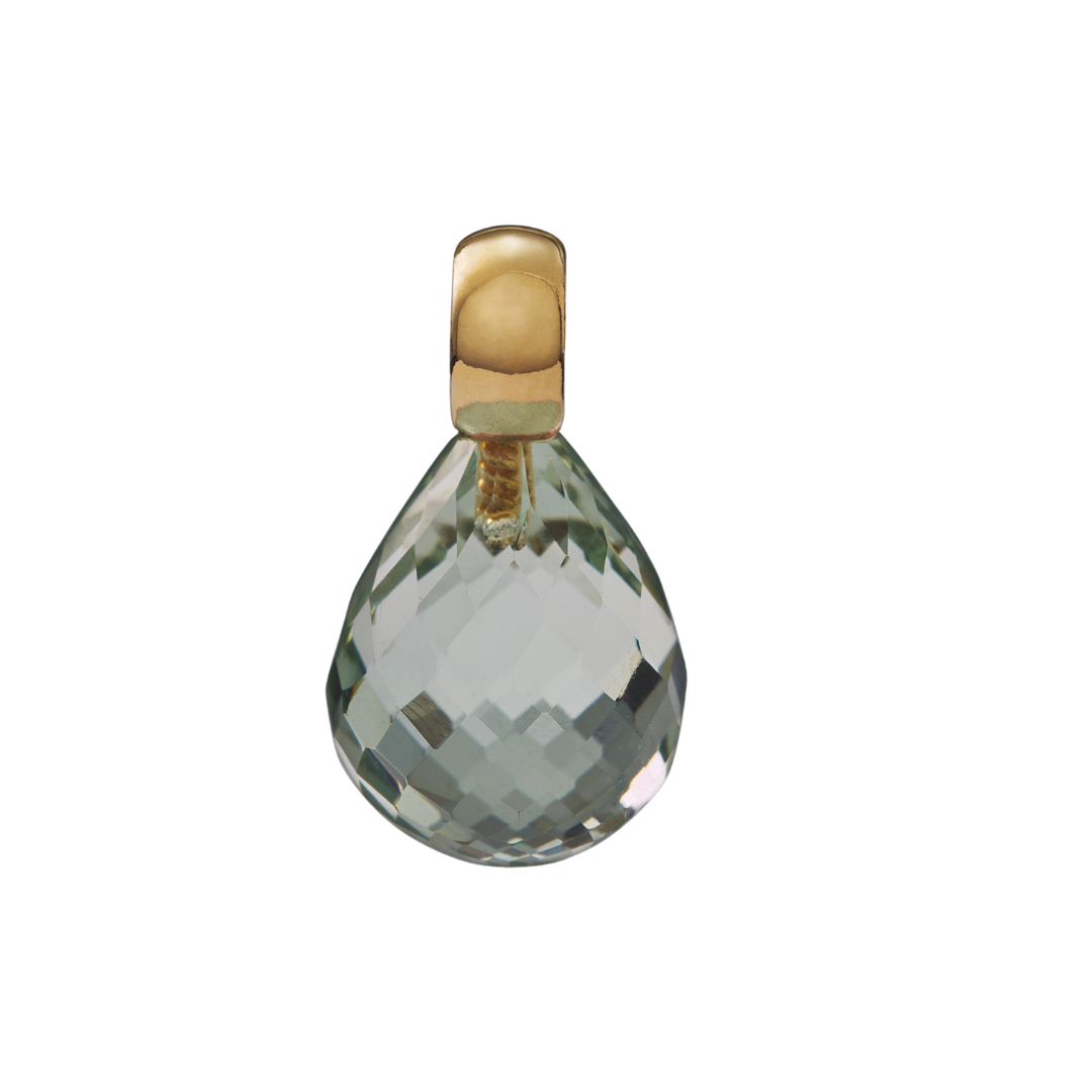 Snoepjes | 14 karaat geelgouden hanger met lichtgroene prasioliet | druppelvormig 12 x 10 mm | met klein oog