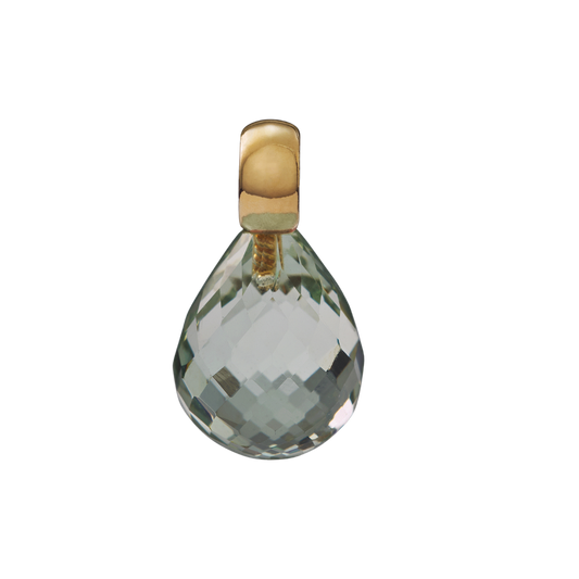 Snoepjes | 14 karaat geelgouden hanger met lichtgroene prasioliet | druppelvormig 12 x 10 mm | met klein oog