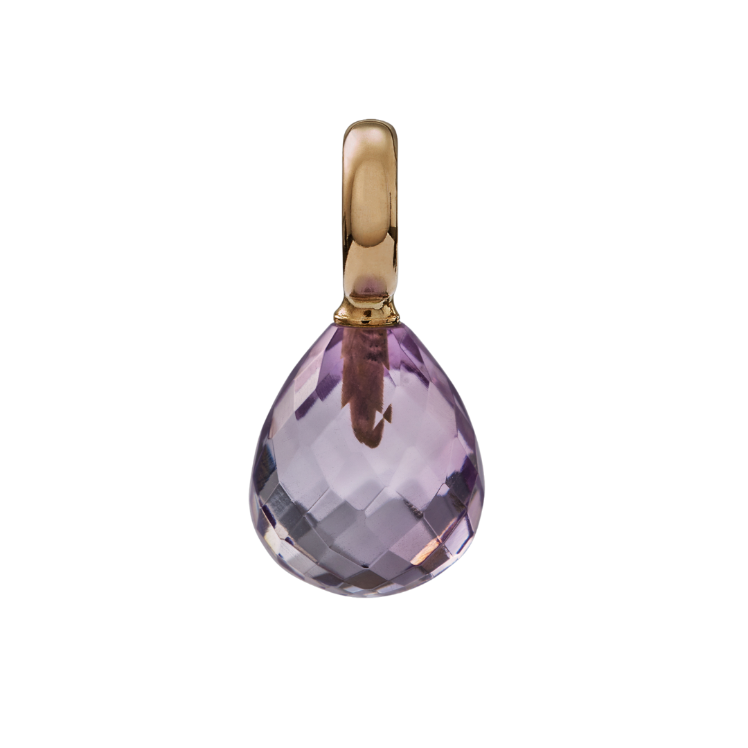 Snoepjes | 14 karaat geelgouden hanger met paarse amethist | druppelvormig 12 x 10 mm | met groot oog