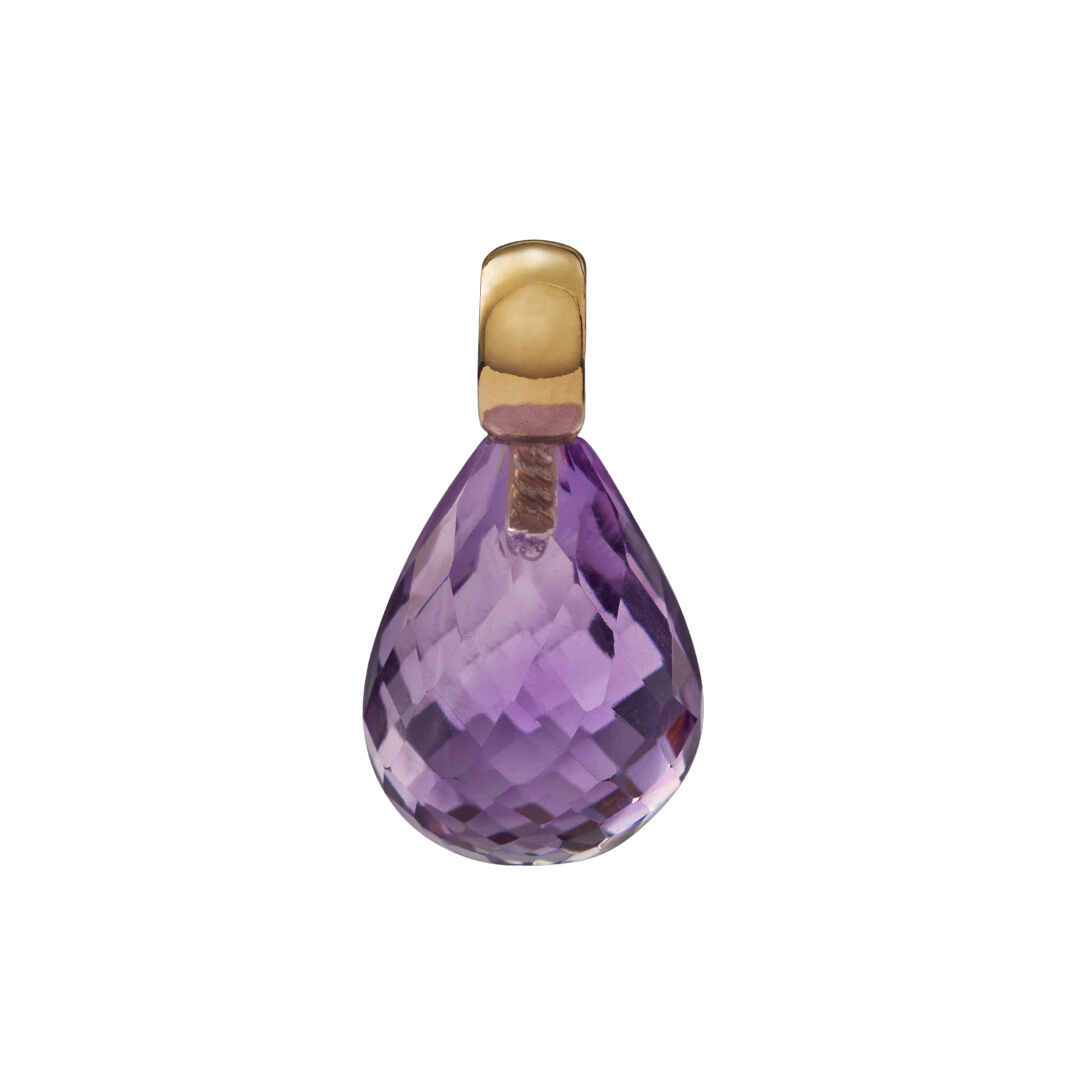 Snoepjes | 14 karaat geelgouden hanger met paarse amethist | druppelvormig 12 x 10 mm | met klein oog