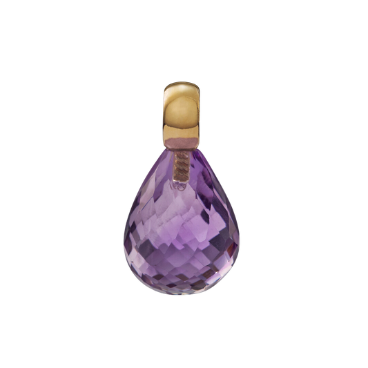 Snoepjes | 14 karaat geelgouden hanger met paarse amethist | druppelvormig 12 x 10 mm | met klein oog