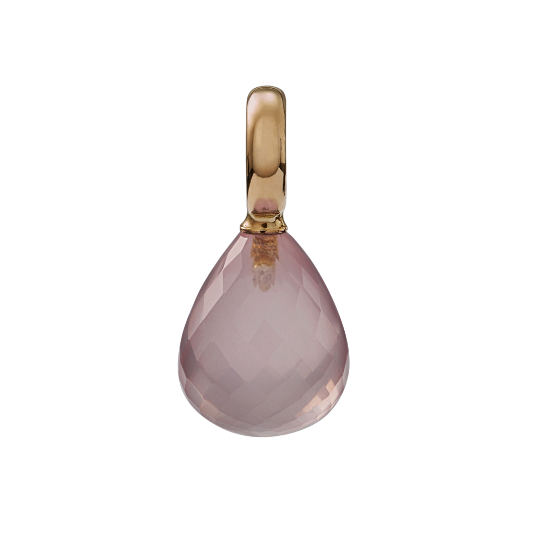 Snoepjes | 14 karaat geelgouden hanger met roze rozenkwarts | druppelvormig 12 x 10 mm | met groot oog