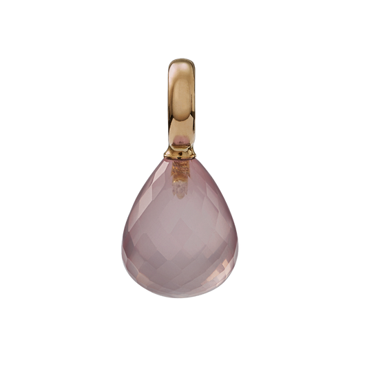 Snoepjes | 14 karaat geelgouden hanger met roze rozenkwarts | druppelvormig 12 x 10 mm | met groot oog