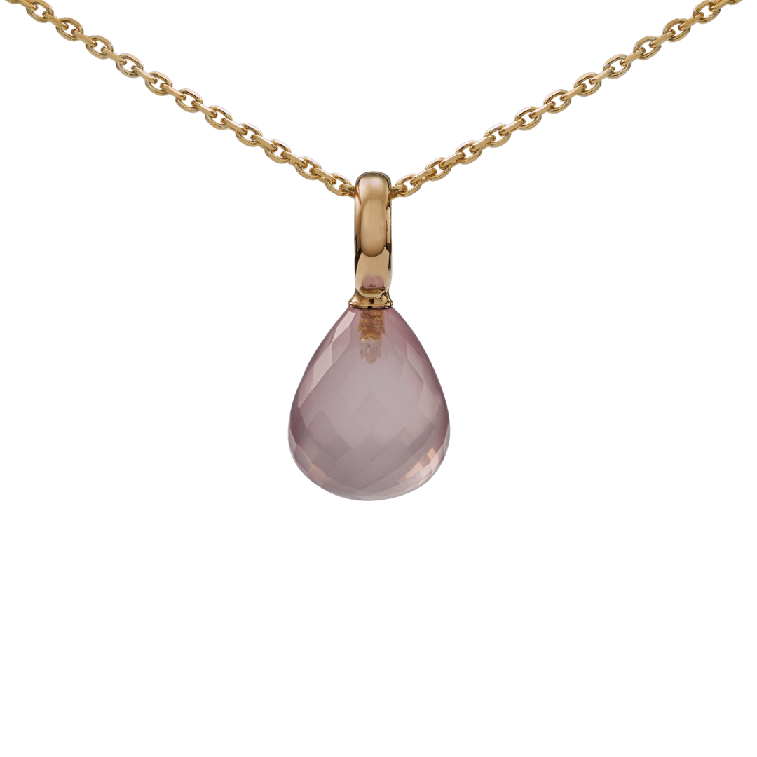 Snoepjes | 14 karaat geelgouden hanger met roze rozenkwarts | druppelvormig 12 x 10 mm | met groot oog