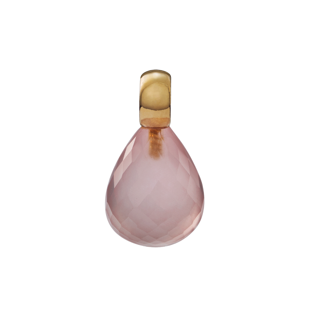 Snoepjes | 14 karaat geelgouden hanger met roze rozenkwarts | druppelvormig 12 x 10 mm | met klein oog