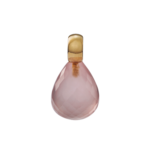 Snoepjes | 14 karaat geelgouden hanger met roze rozenkwarts | druppelvormig 12 x 10 mm | met klein oog