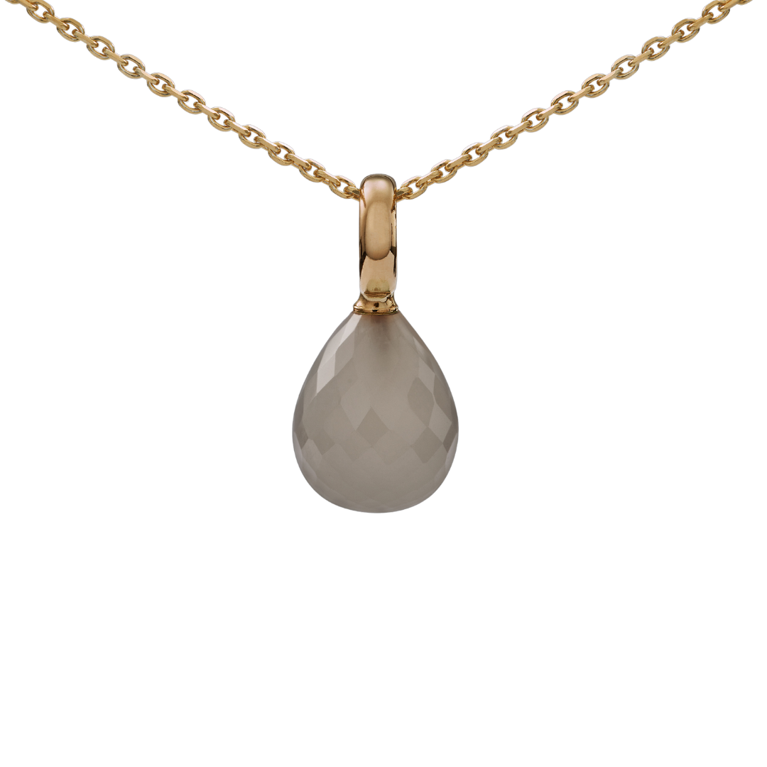 Snoepjes | 14 karaat geelgouden hanger met witte maansteen | druppelvormig 12 x 10 mm | met groot oog