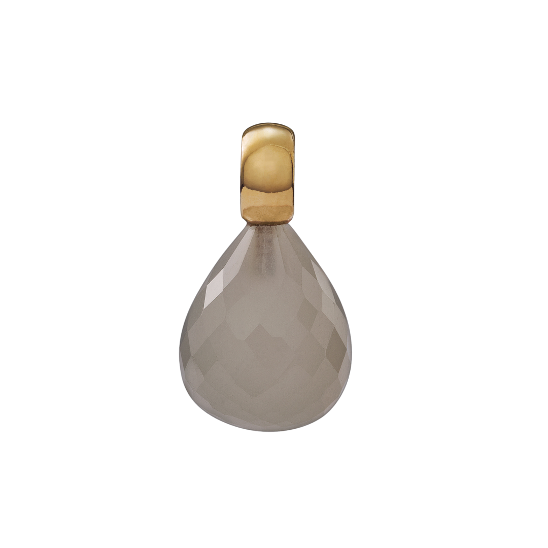 Snoepjes | 14 karaat geelgouden hanger met witte maansteen | druppelvormig 12 x 10 mm | met klein oog