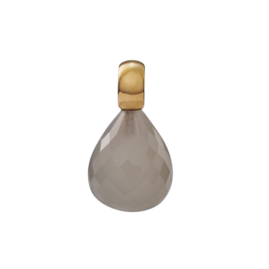 Snoepjes | 14 karaat geelgouden hanger met witte maansteen | druppelvormig 12 x 10 mm | met klein oog