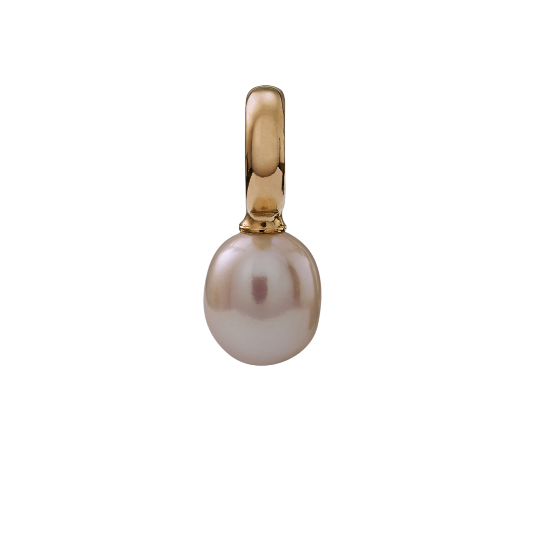 Snoepjes | 14 karaat geelgouden hanger met witte zoetwaterparel | druppelvormig 7.5 - 8 mm | met groot oog
