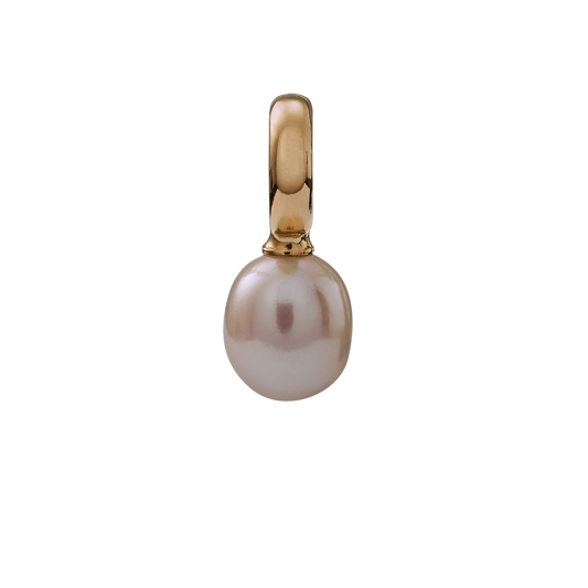 Snoepjes | 14 karaat geelgouden hanger met witte zoetwaterparel | druppelvormig 7.5 - 8 mm | met groot oog