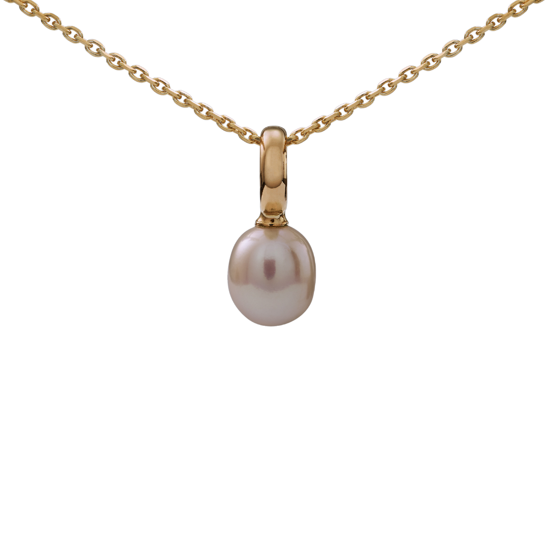 Snoepjes | 14 karaat geelgouden hanger met witte zoetwaterparel | druppelvormig 7.5 - 8 mm | met groot oog