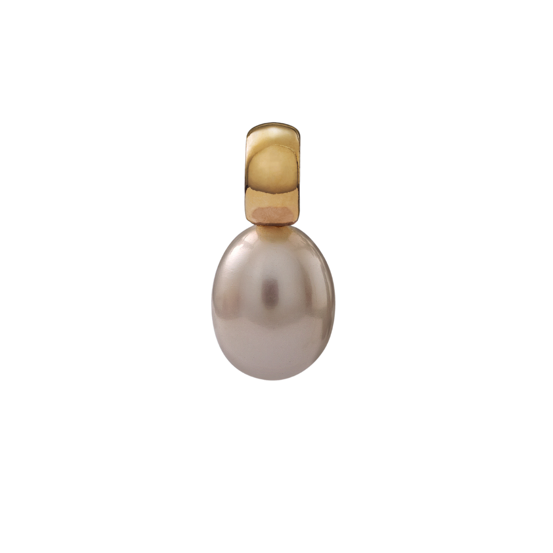 Snoepjes | 14 karaat geelgouden hanger met witte zoetwaterparel | druppelvormig 7.5 - 8 mm | met klein oog