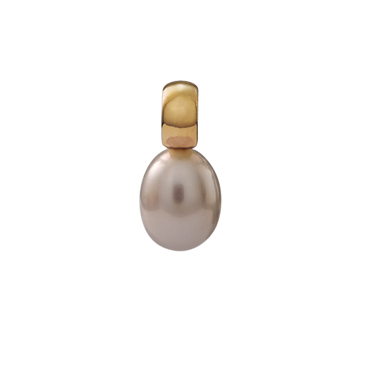 Snoepjes | 14 karaat geelgouden hanger met witte zoetwaterparel | druppelvormig 7.5 - 8 mm | met klein oog