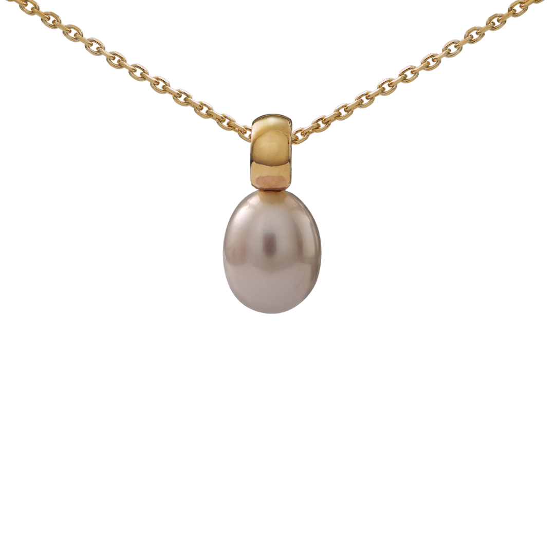 Snoepjes | 14 karaat geelgouden hanger met witte zoetwaterparel | druppelvormig 7.5 - 8 mm | met klein oog