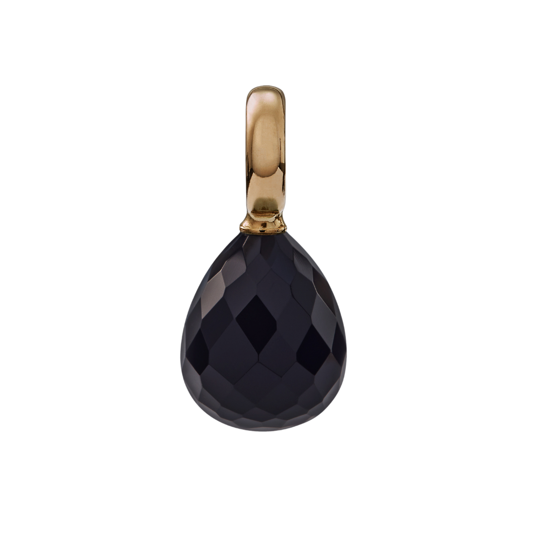 Snoepjes | 14 karaat geelgouden hanger met zwarte onyx | druppelvormig 12 x 10 mm | met groot oog