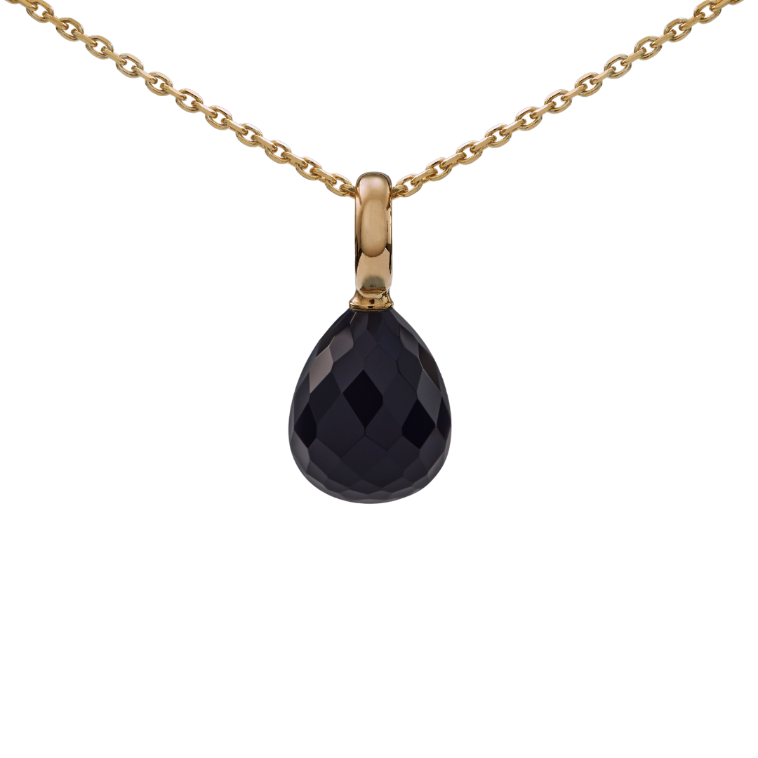 Snoepjes | 14 karaat geelgouden hanger met zwarte onyx | druppelvormig 12 x 10 mm | met groot oog