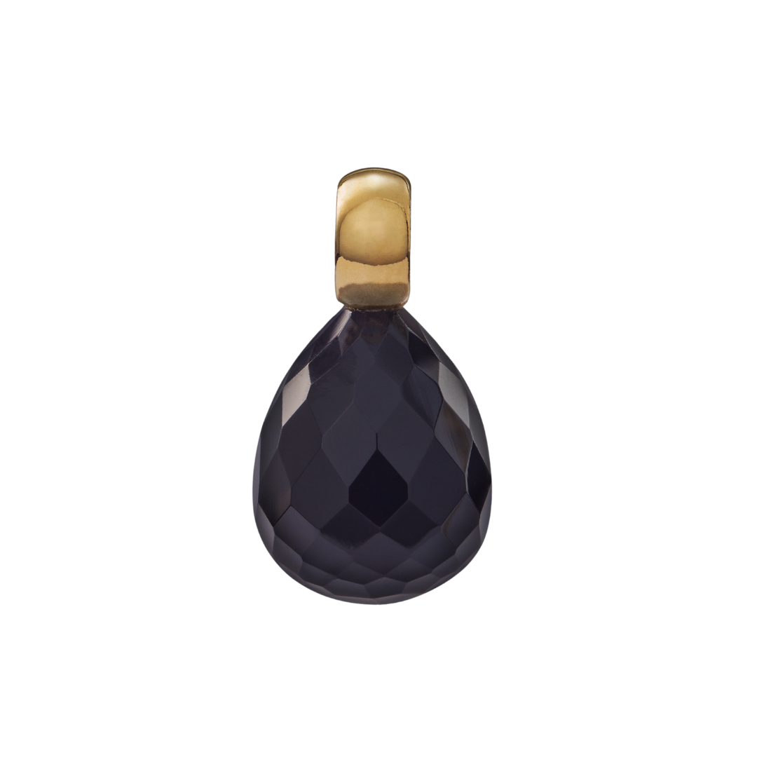 Snoepjes | 14 karaat geelgouden hanger met zwarte onyx | druppelvormig 12 x 10 mm | met klein oog