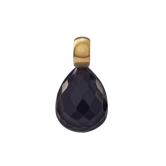 Snoepjes | 14 karaat geelgouden hanger met zwarte onyx | druppelvormig 12 x 10 mm | met klein oog