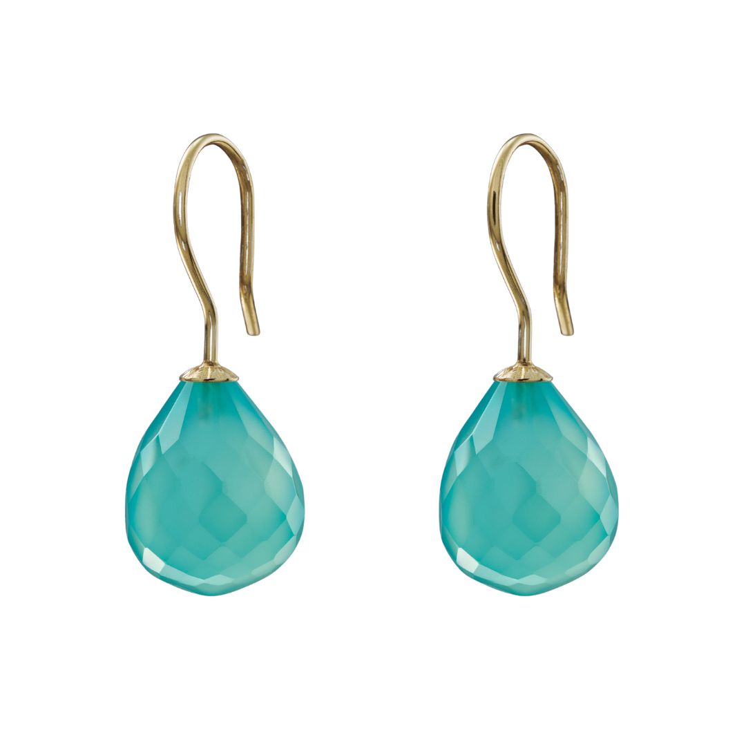 Snoepjes | 14 karaat geelgouden oorhangers met blauwe kwarts | druppelvormig 12 x 10 mm
