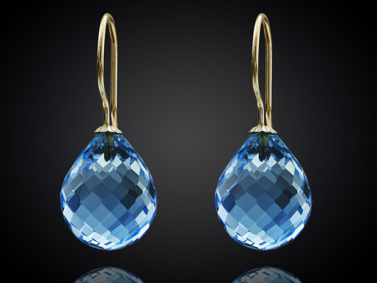 Snoepjes | 14 karaat geelgouden oorhangers met blauwe topaas | druppelvormig 12 x 10 mm