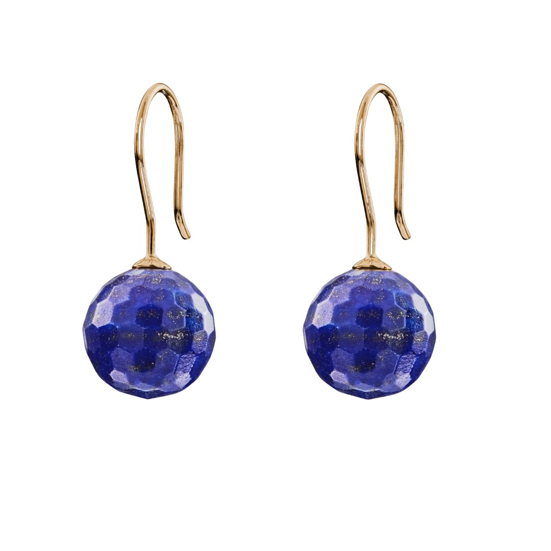 Snoepjes | 14 karaat geelgouden oorhangers met donkerblauwe lapis lazuli | balvormig 10 mm