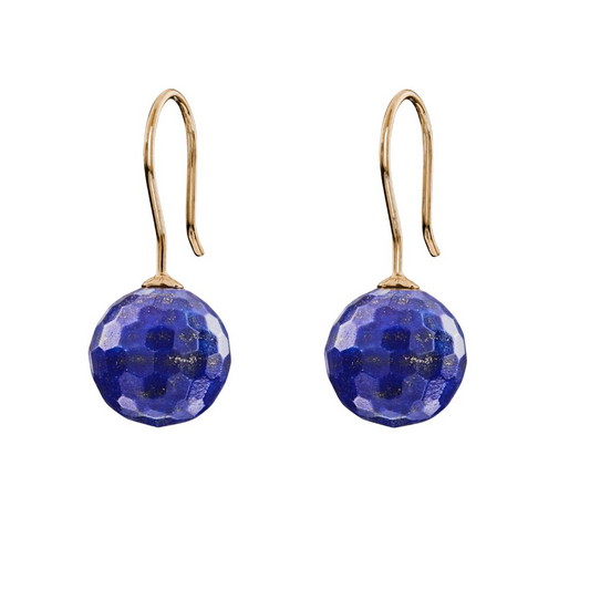 Snoepjes | 14 karaat geelgouden oorhangers met donkerblauwe lapis lazuli | balvormig 10 mm