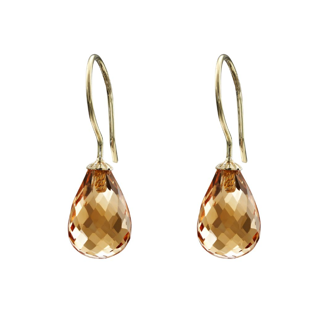 Snoepjes | 14 karaat geelgouden oorhangers met gele citrien | druppelvormig 10 x 7 mm