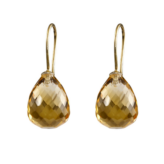 Snoepjes | 14 karaat geelgouden oorhangers met gele citrien | druppelvormig 12 x 10 mm