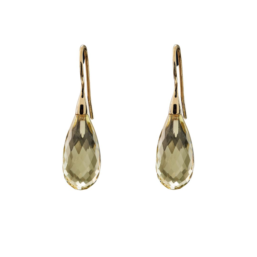 Snoepjes | 14 karaat geelgouden oorhangers met gele limoenkwarts | druppelvormig 20 x 10 mm | limited edition