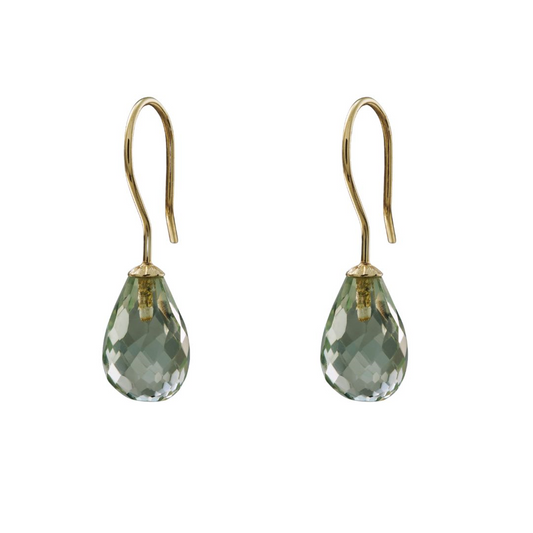 Snoepjes | 14 karaat geelgouden oorhangers met lichtlichtgroene prasioliet | druppelvormig 10 x 7 mm
