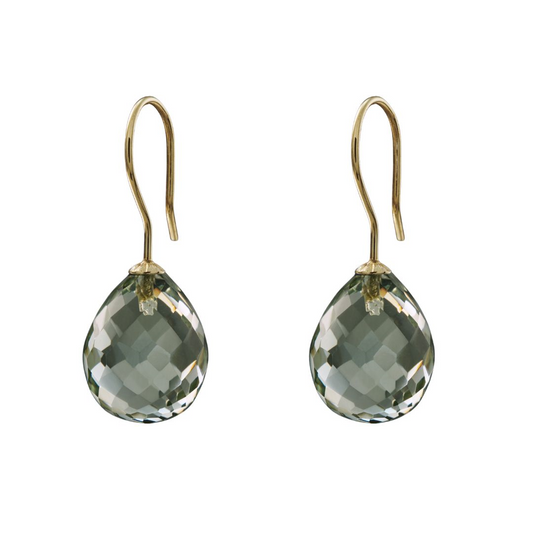 Snoepjes | 14 karaat geelgouden oorhangers met lichtlichtgroene prasioliet | druppelvormig 12 x 10 mm