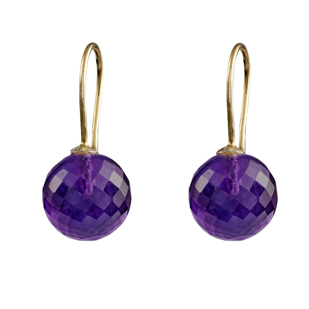 Snoepjes | 14 karaat geelgouden oorhangers met paarse amethist | balvormig 10 mm