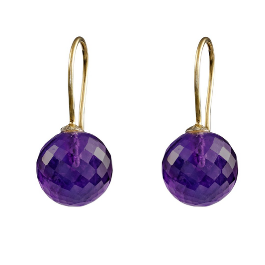 Snoepjes | 14 karaat geelgouden oorhangers met paarse amethist | balvormig 10 mm